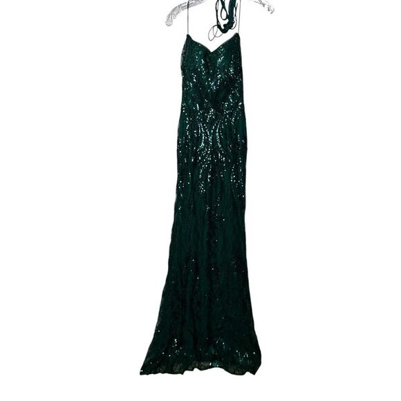 NWT PromGirl Statement-Back Long Sequin Prom Dress Hunter green - Picture 6 of 15